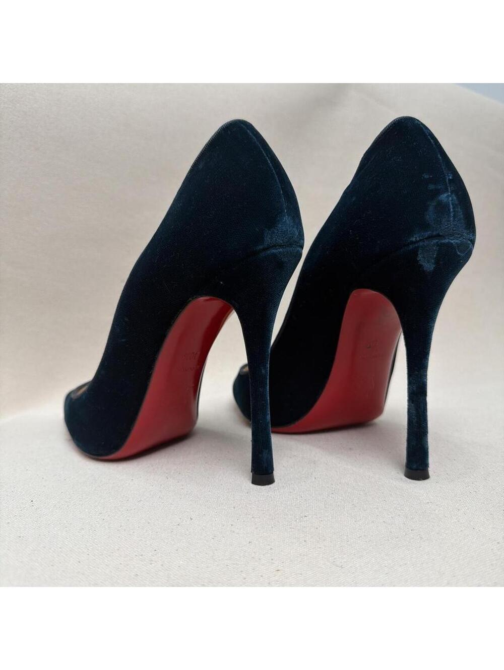 Christian Louboutin So Kate Navy Teal Velvet Pumps Size 40.5 Made in Italy - Picture 3 of 3